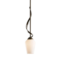 Flora Down Light Mini Pendant by Hubbardton Forge, Adjustable 27.9-60.9 Inch, Opal/Seeded Glass Shade