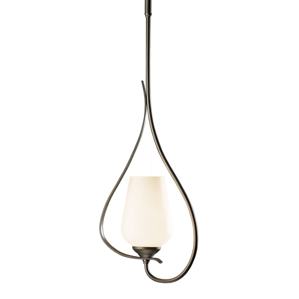 Flora Up Light Mini Pendant by Hubbardton Forge, Handcrafted Opal Glass, Dimmable, 25.7" Height