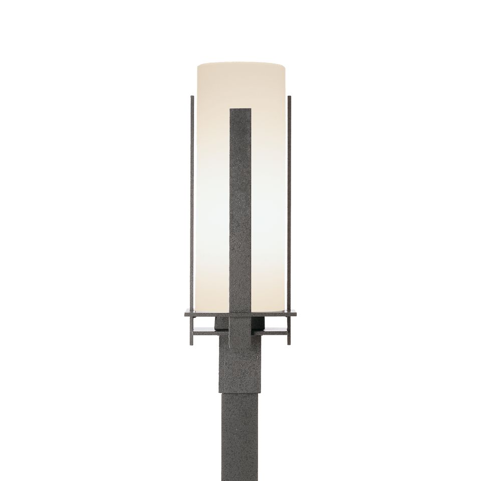 Hubbardton Forge 347288 Forged Vertical Bars Outdoor Post Light, Dimmable, Opal Glass Shade, 150W