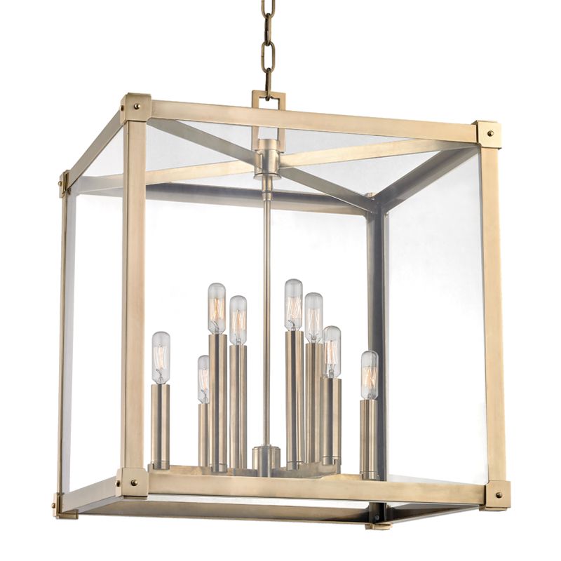 Forsyth Lantern 8620 by Hudson Valley Lighting - 8 Candelabra E12 Sockets, Dimmable, UL Damp Rated, Aged Brass or Polished Nickel