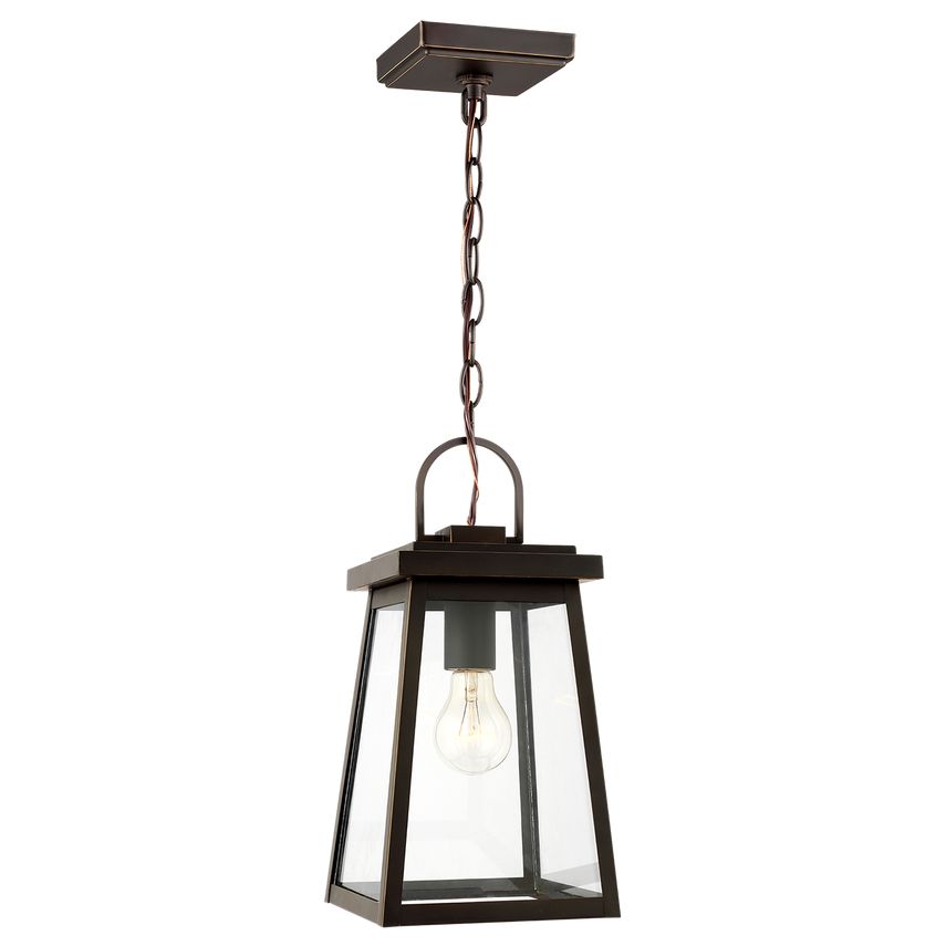 Founders One Light Outdoor Pendant by Visual Comfort, Dimmable, Energy Efficient, Clear Glass Shade, 14.25"H