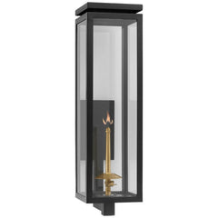 Fresno Large Bracketed Gas Wall Lantern, 1350-1650 BTU, Brass & Iron, Clear Glass Shade