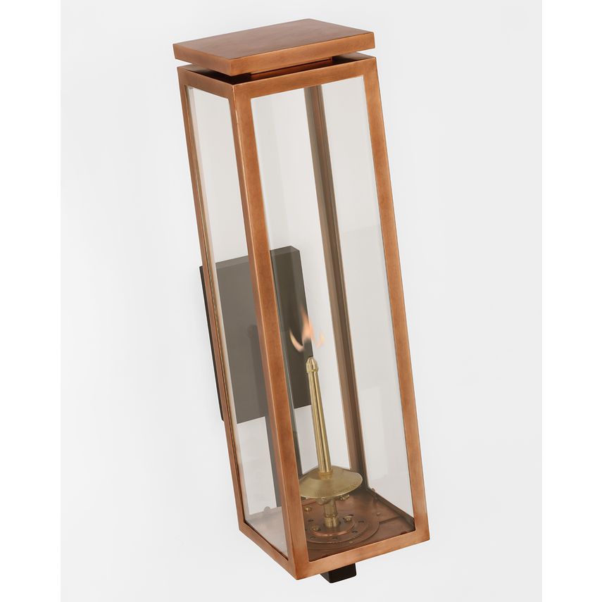 Fresno Large Bracketed Gas Wall Lantern, 1350-1650 BTU, Brass & Iron, Clear Glass Shade