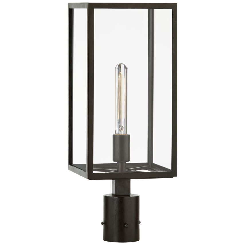 Fresno Post Light by Visual Comfort - 21" Prism-Shaped Aged Iron Outdoor Fixture with Dimmable Options