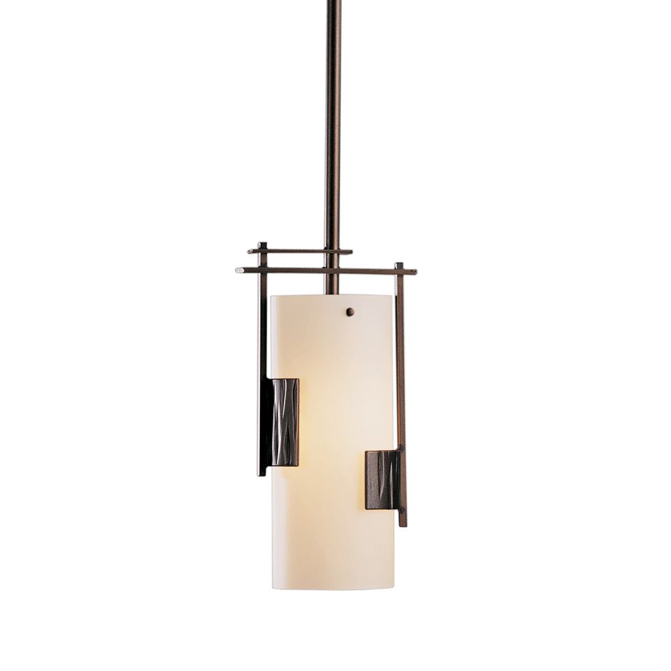 Hubbardton Forge Fullered Impressions Mini Pendant Light, Customizable Height, Dimmable, Opal Glass