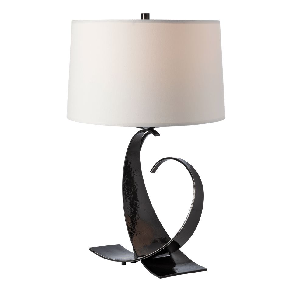 Fullered Impressions Table Lamp By Hubbardton Forge, Artisan Crafted Steel, Linen Shade, 150W E26