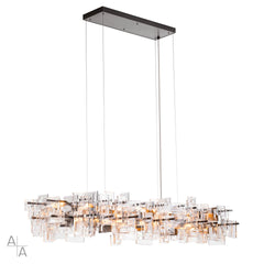 Fusion Pendant Light 15" Height by Hubbardton Forge with Clear Seeded Glass Shade and Dimmable Feature