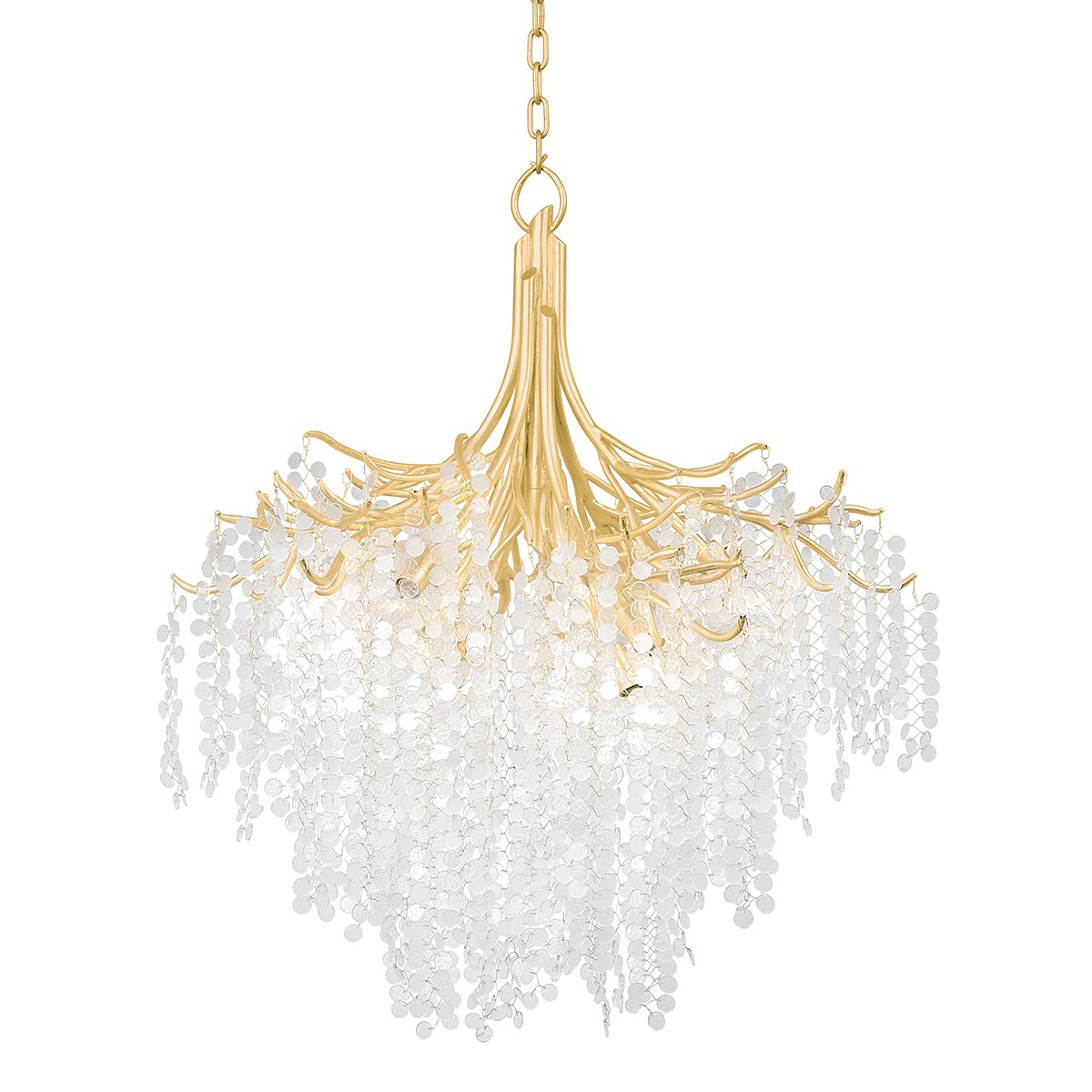 Genoa Chandelier 350-32-GL by Corbett Lighting, Gold Leaf Finish, 9 Bulbs, Dimmable, Adjustable Height