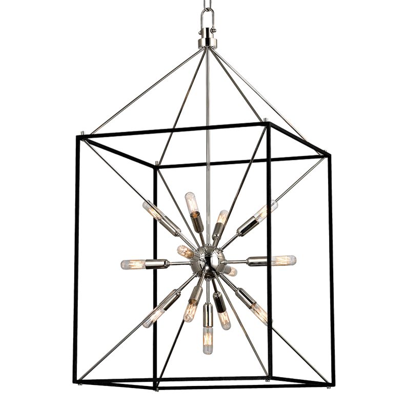 Glendale Large Lantern by Hudson Valley Lighting, Adjustable 45.25" to 93.25" Height, Dimmable, Aged Brass & Polished Nickel