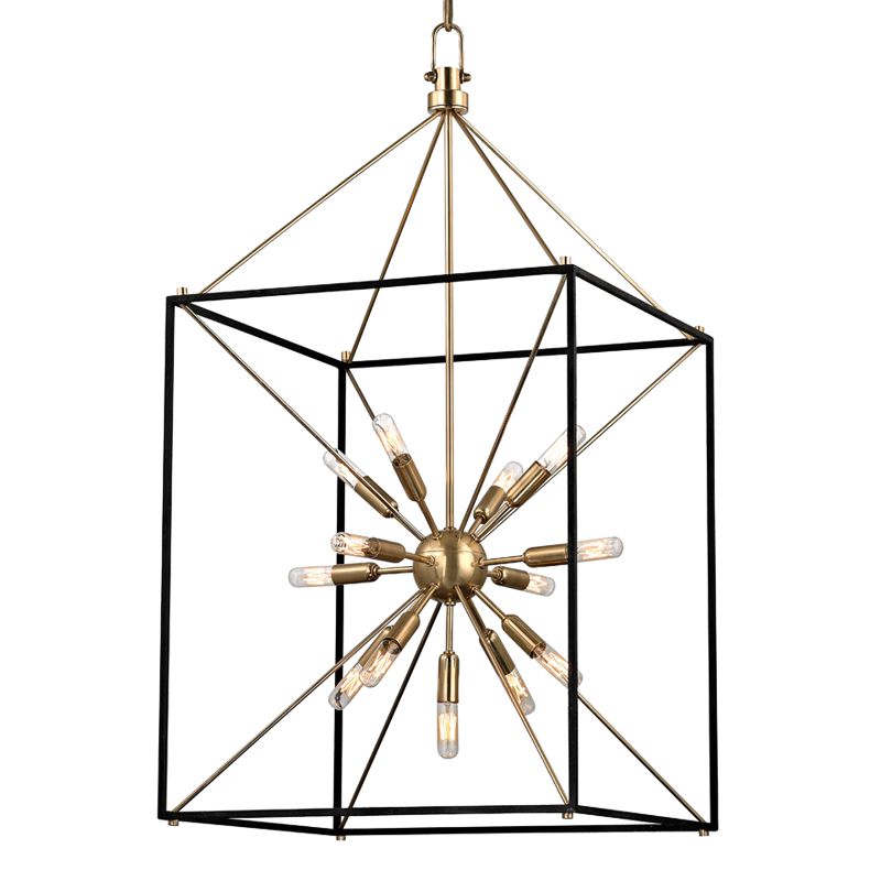 Glendale Large Lantern by Hudson Valley Lighting, Adjustable 45.25" to 93.25" Height, Dimmable, Aged Brass & Polished Nickel