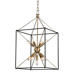 Glendale Medium Lantern 9-Bulb Dimmable Fixture in Black Iron for Mid-Century Modern Homes