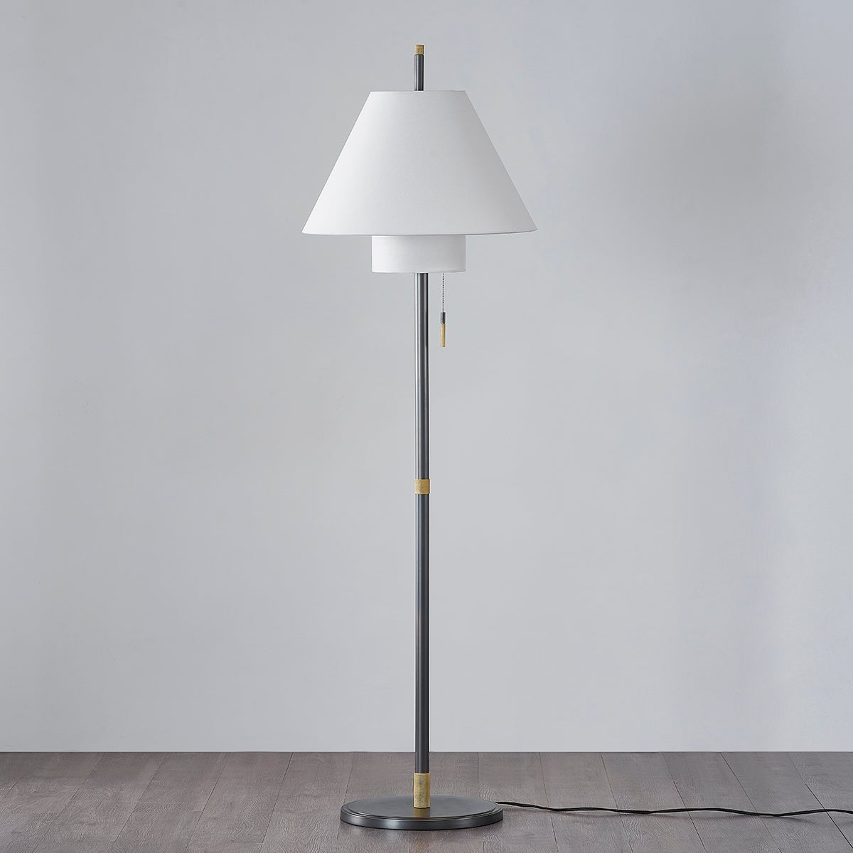 Glenmoore 66.25" Floor Lamp By Hudson Valley Lighting With Dimmable Aged Brass Arm & Linen Shade