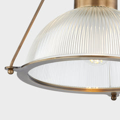 Glint 1-Light Semi-Flush Ceiling Light by Troy Lighting, Ribbed Holophane Glass, Dimmable Patina Brass Finish