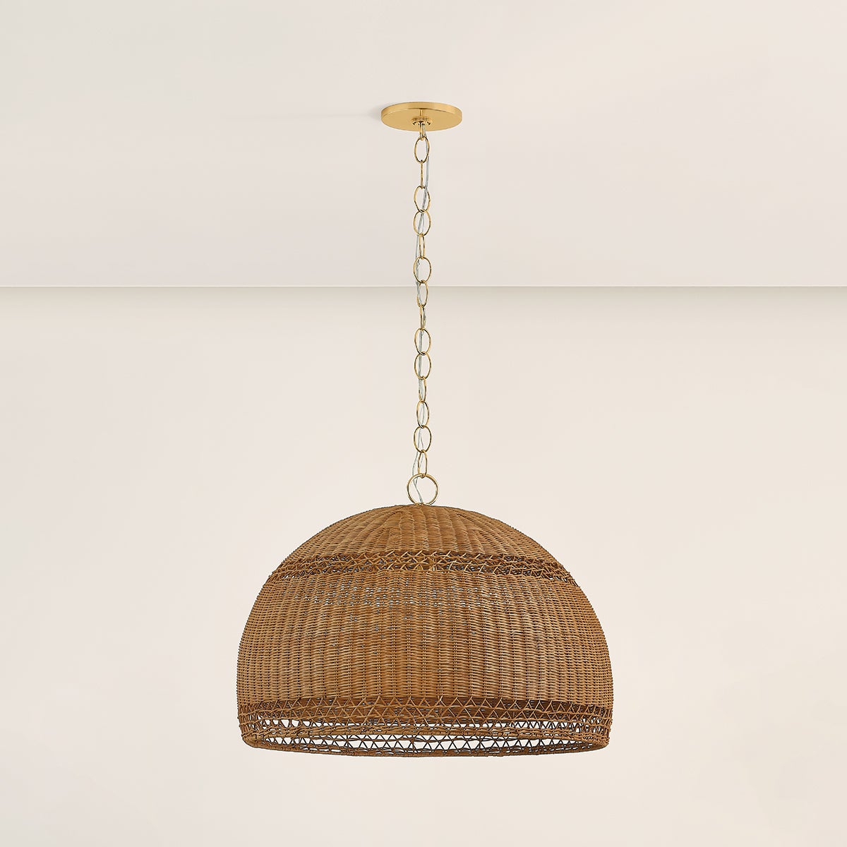 April Large Wicker Pendant Light by Mitzi - Natural Woven Design, Dimmable, 20.75" H x 28" W