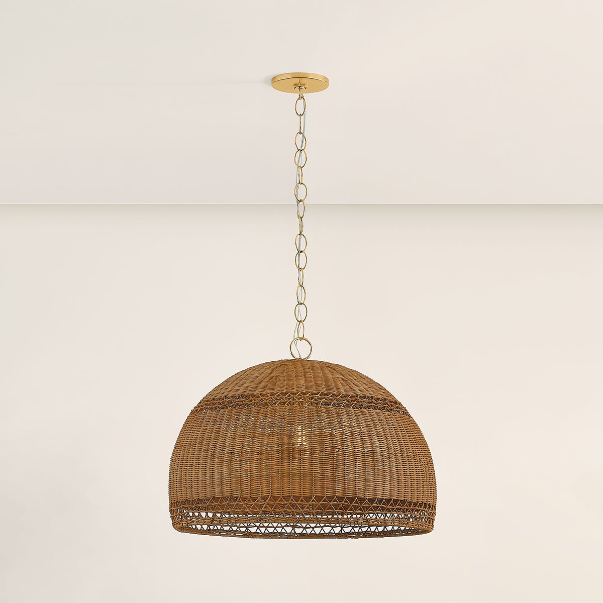 April Large Wicker Pendant Light by Mitzi - Natural Woven Design, Dimmable, 20.75" H x 28" W