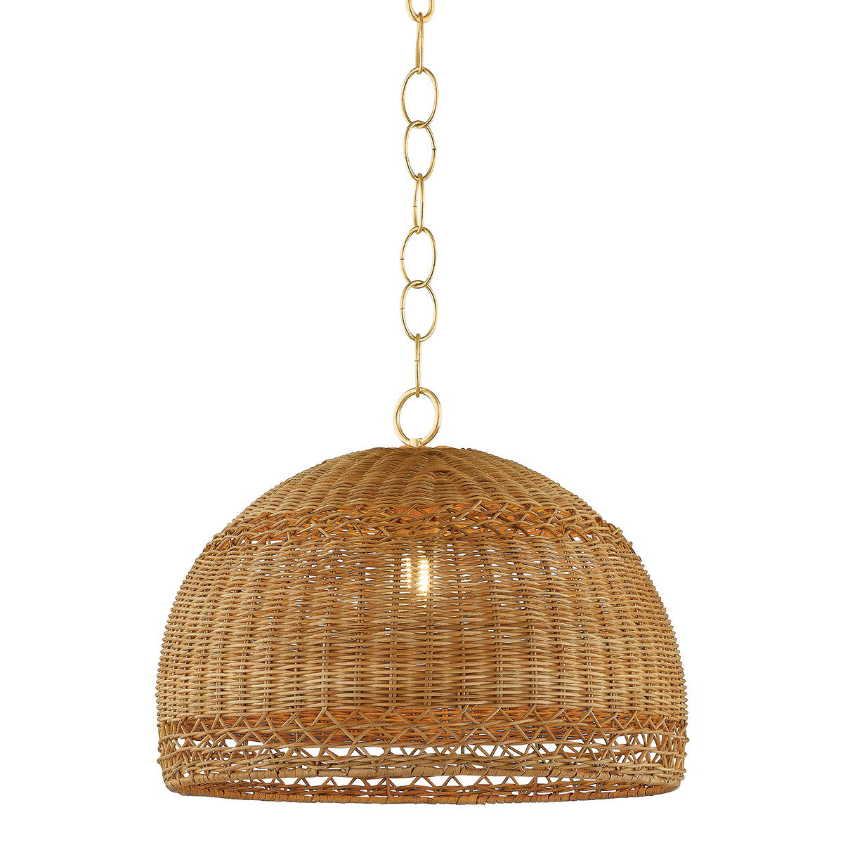 Mitzi April Pendant Ceiling Light - Natural Woven Shade, Dimmable, Adjustable Height, Aged Brass