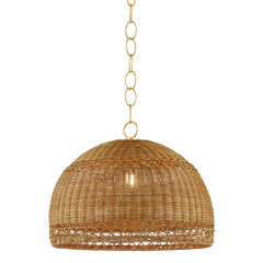 Mitzi April Pendant Ceiling Light - Natural Woven Shade, Dimmable, Adjustable Height, Aged Brass