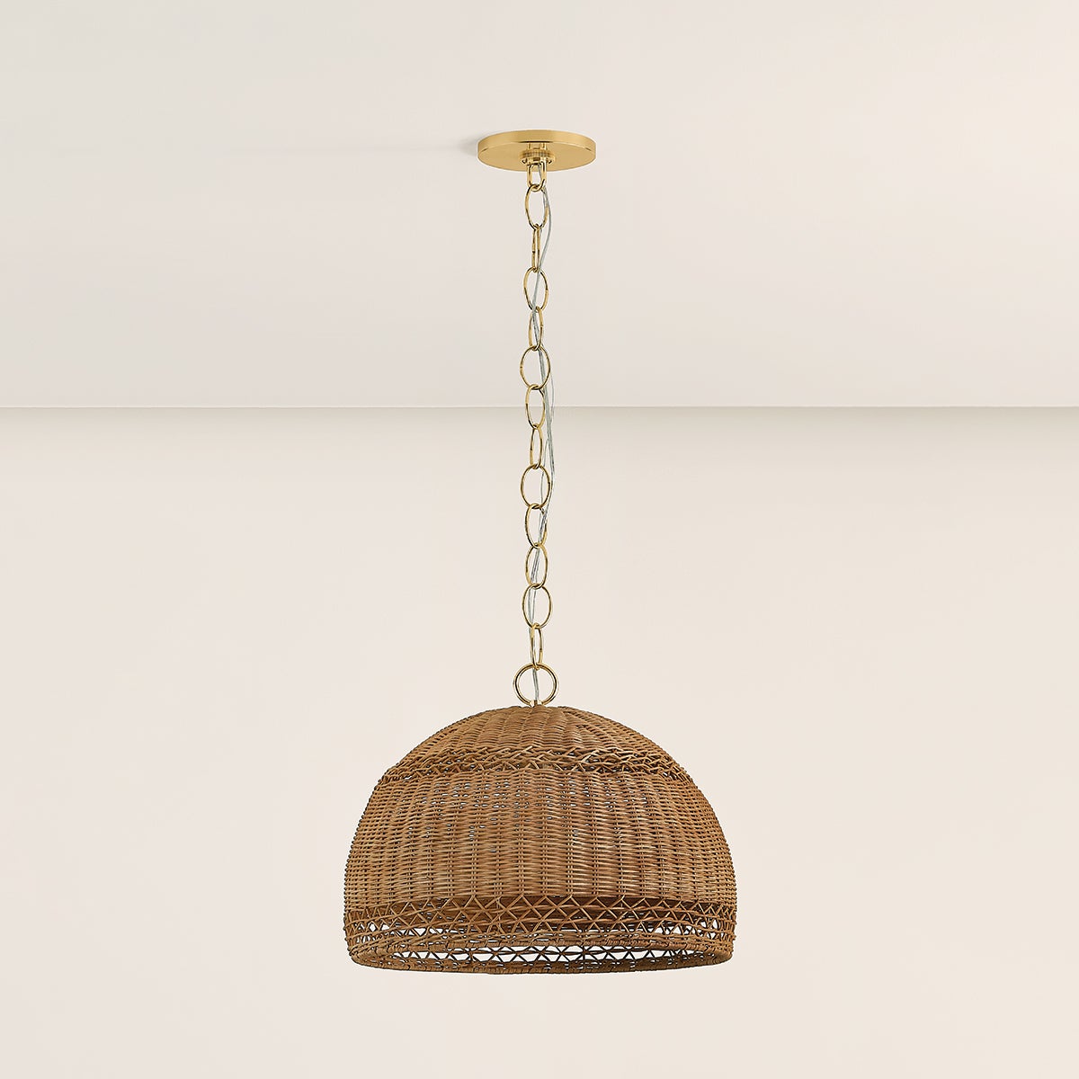 Mitzi April Pendant Ceiling Light - Natural Woven Shade, Dimmable, Adjustable Height, Aged Brass