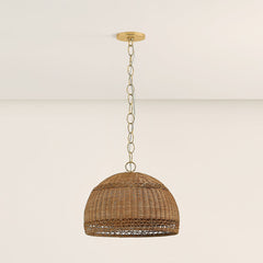 Mitzi April Pendant Ceiling Light - Natural Woven Shade, Dimmable, Adjustable Height, Aged Brass