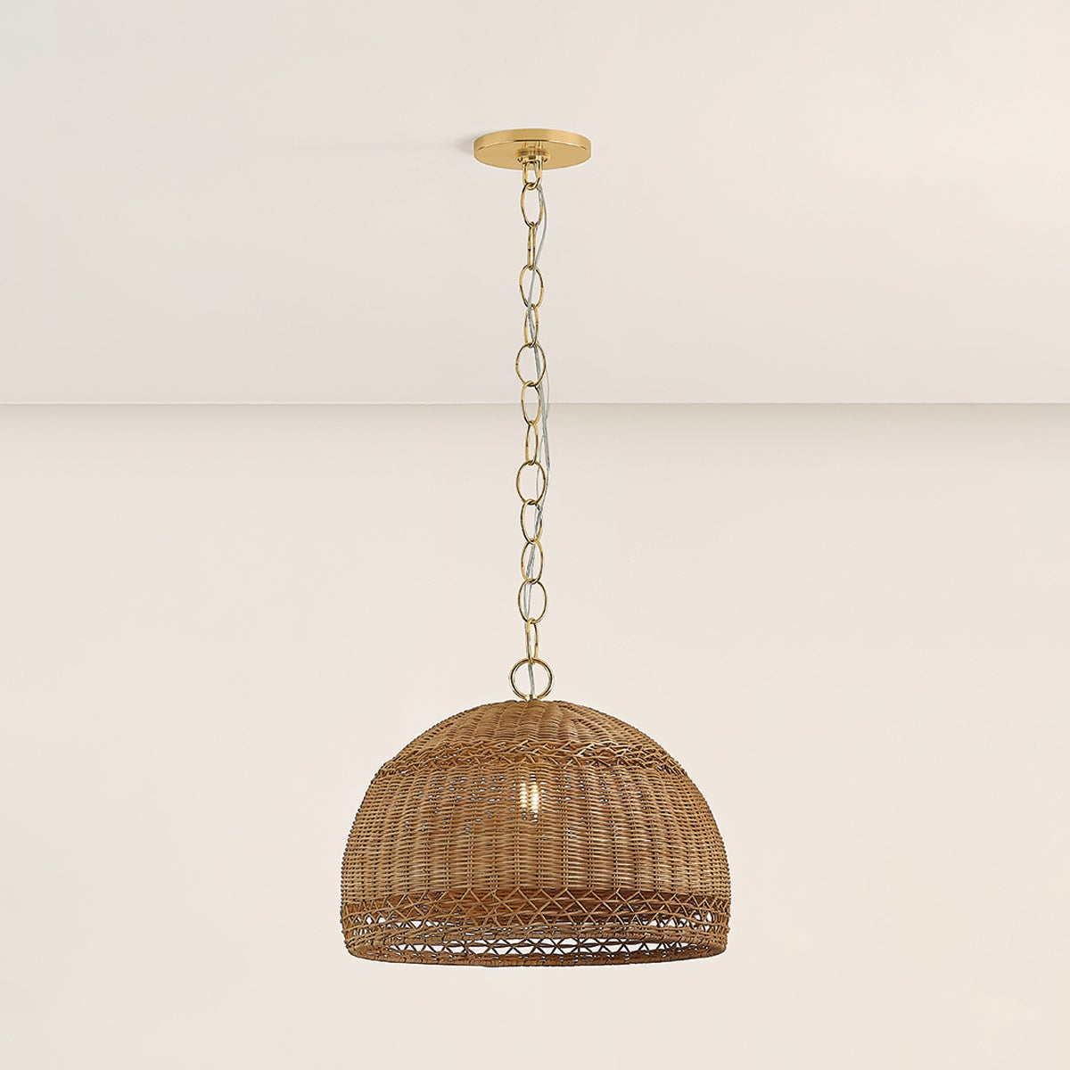 Mitzi April Pendant Ceiling Light - Natural Woven Shade, Dimmable, Adjustable Height, Aged Brass