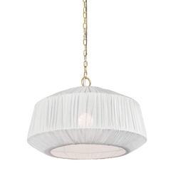 Mitzi Amanza Large Pendant Light, White Linen Shade with Aged Brass Finish, 15.75" Height