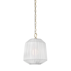 Mitzi Amanza Pendant Light - Aged Brass Finish, Adjustable Height, White Linen Shade, 15.25" H x 11.5" W