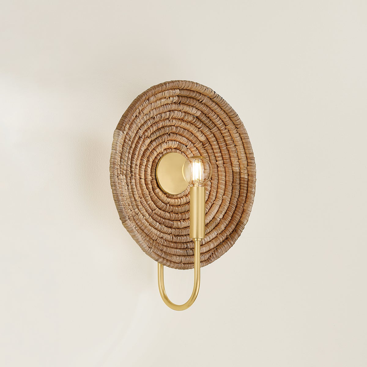 Mitzi Ashby Wall Sconce - Aged Brass, Woven Natural Fiber, Modern Design, 14.5" High