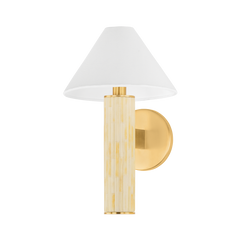 Mitzi Clover Wall Sconce H1027101-AGB - Elegant Aged Brass, Dimmable, White Linen Shade