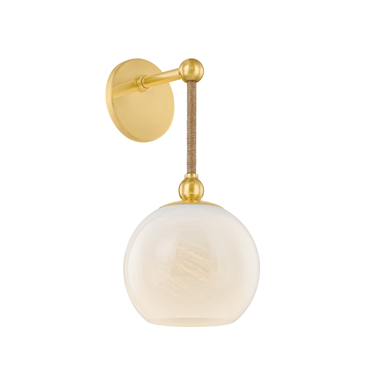 Mitzi Abbie Sconce Wall Light in Aged Brass with Cloud Glass & Natural Jute Rope, 15W E26