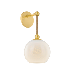 Mitzi Abbie Sconce Wall Light in Aged Brass with Cloud Glass & Natural Jute Rope, 15W E26