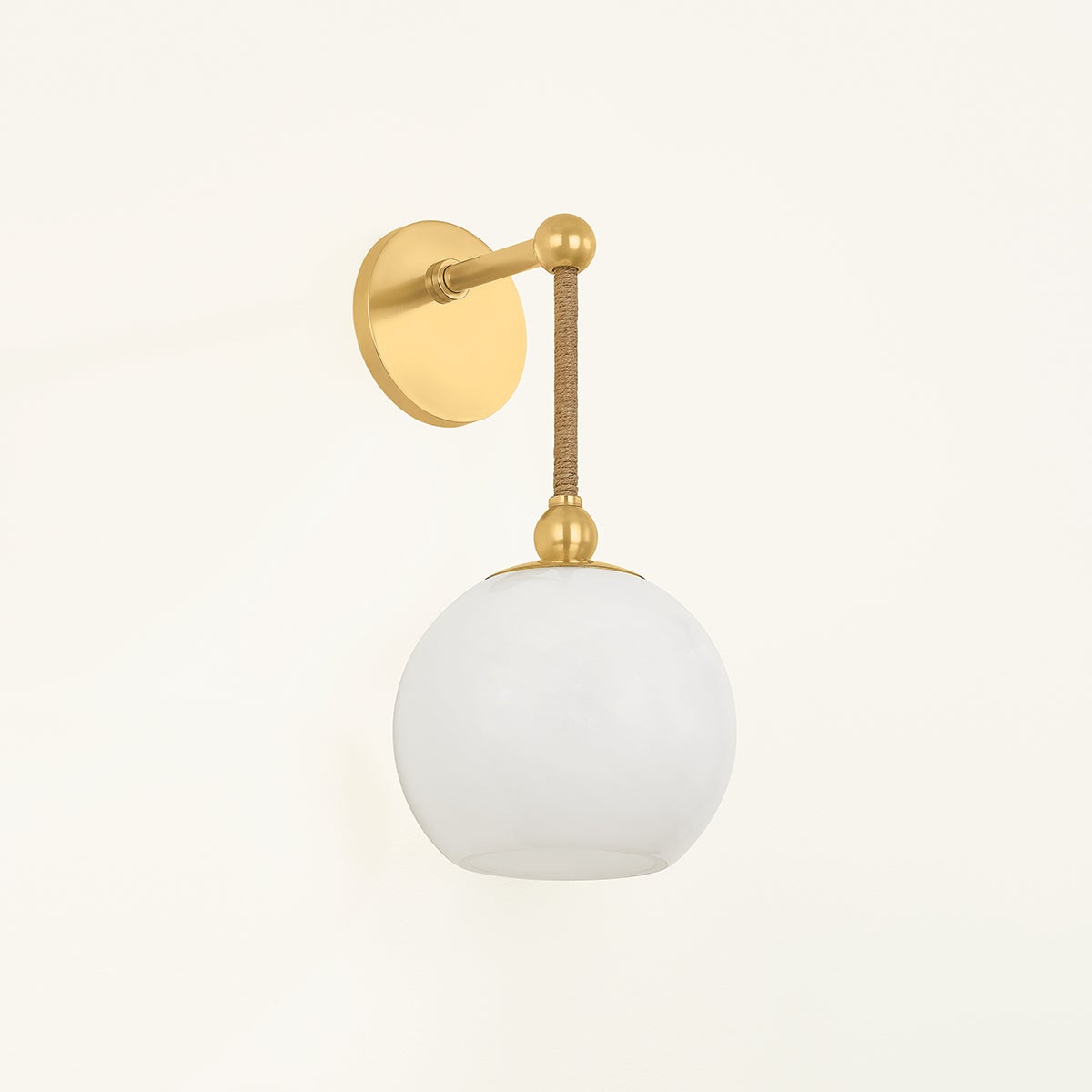 Mitzi Abbie Sconce Wall Light in Aged Brass with Cloud Glass & Natural Jute Rope, 15W E26