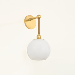 Mitzi Abbie Sconce Wall Light in Aged Brass with Cloud Glass & Natural Jute Rope, 15W E26