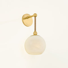 Mitzi Abbie Sconce Wall Light in Aged Brass with Cloud Glass & Natural Jute Rope, 15W E26