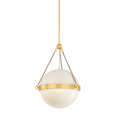 Mitzi Abbie Pendant Light, Aged Brass & Soft Bisque with Cloud Glass, Dimmable, UL Damp Rated