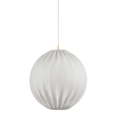 Arabella Pendant Light by Mitzi - Natural Linen Shade, Dimmable, Aged Brass Finish, 18"H x 16"W