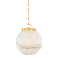 Mitzi Ambra Large Pendant Light - Hand-Blown Glass with Cappuccino Swirl Design, Aged Brass Fitter