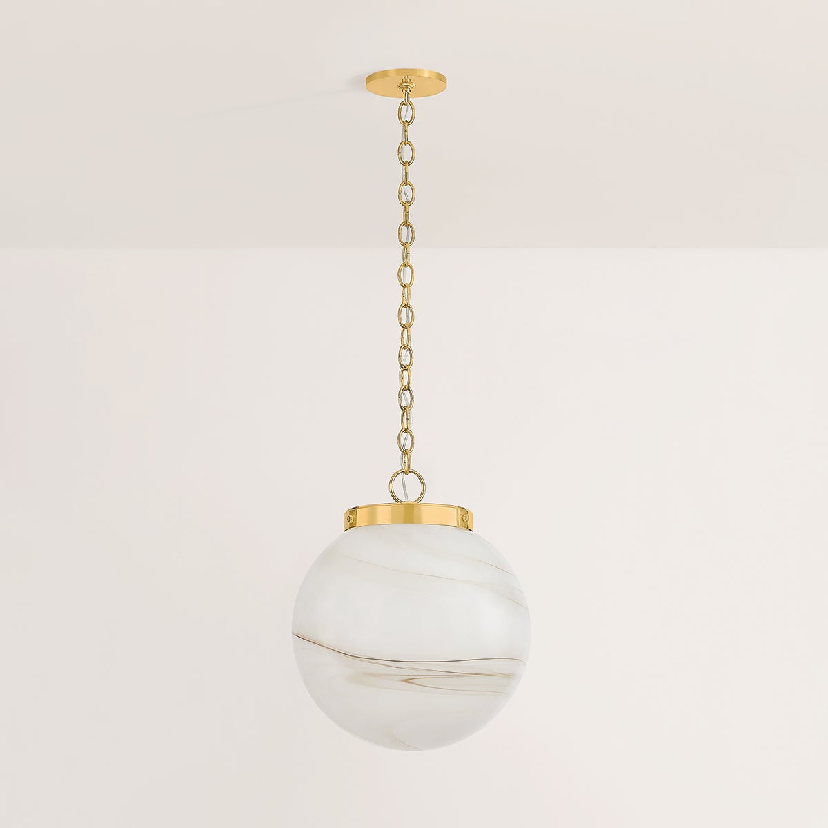 Mitzi Ambra Large Pendant Light - Hand-Blown Glass with Cappuccino Swirl Design, Aged Brass Fitter