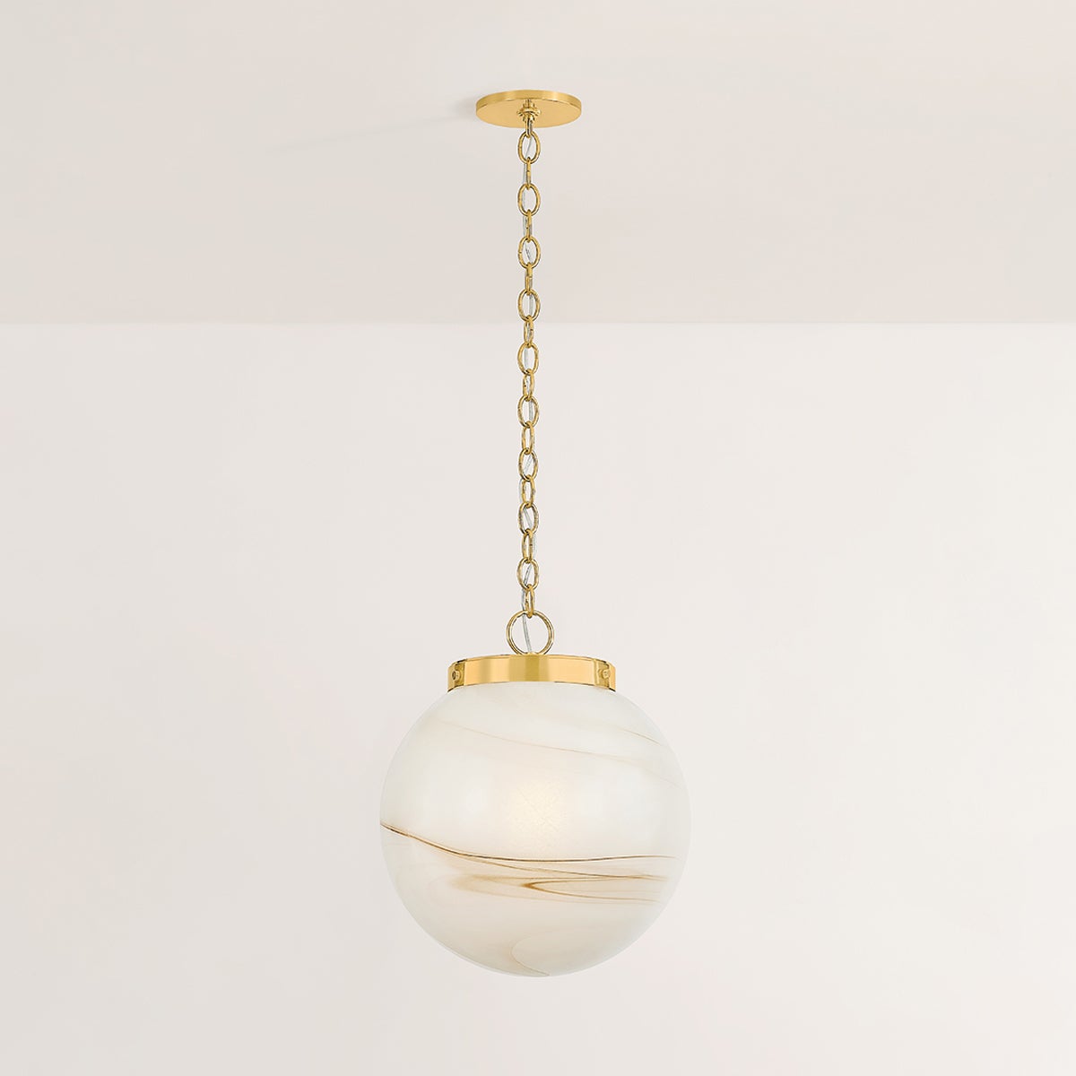 Mitzi Ambra Large Pendant Light - Hand-Blown Glass with Cappuccino Swirl Design, Aged Brass Fitter