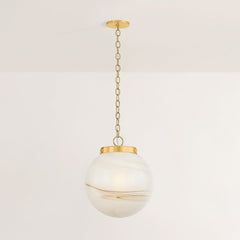 Mitzi Ambra Large Pendant Light - Hand-Blown Glass with Cappuccino Swirl Design, Aged Brass Fitter