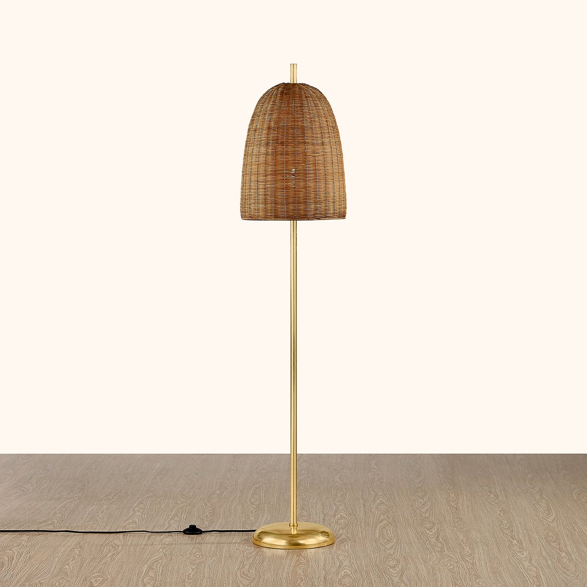 Mitzi Beatrice 64" Floor Lamp - Wicker Shade, Aged Brass Base, Dimmable, UL Rated