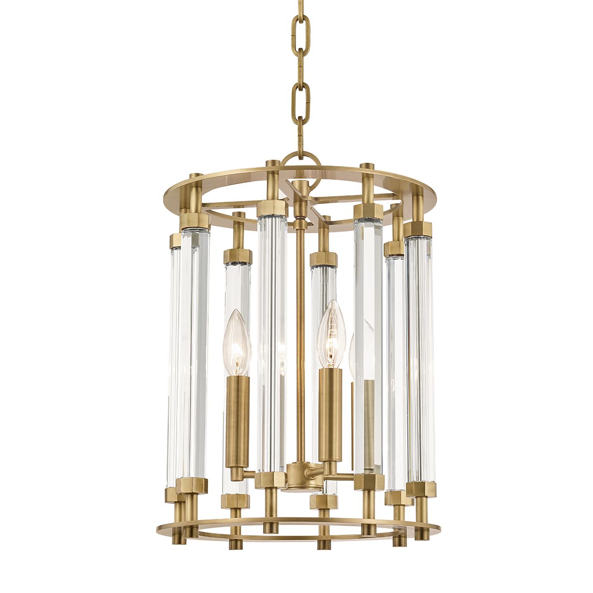 Haddon 4-Light Lantern Pendant by Hudson Valley Lighting - Crystal Shade, Dimmable, Aged Brass or Polished Nickel