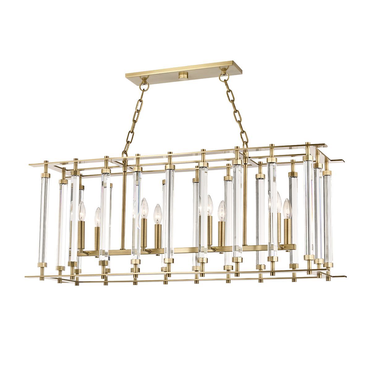 Haddon Linear Chandelier 42.25" Long by Hudson Valley Lighting, 8-Light Aged Brass, Dimmable, UL Damp Rated