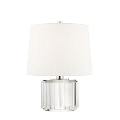 Hague Table Lamp 60W Max E26 Dimmable With Glass Shade Off-White Linen Polished Nickel Finish