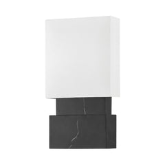 Haight Sconce 15" H by Hudson Valley Lighting - Black & White Marble, Dimmable Linen Shade