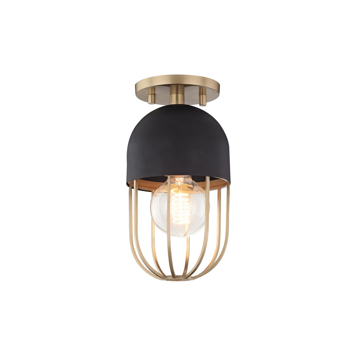 Haley Semi-Flush Ceiling Light by Mitzi - Aged Brass & Black, Dimmable, Vintage-Inspired Design