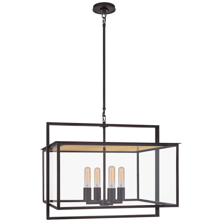 Halle Wide Hanging Lantern by Visual Comfort, 4-Light, Aged Iron Finish, Dimmable, ETL Damp Rated