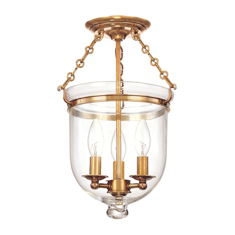 Hampton 2-Light Semi-Flush Ceiling Light with White Linen Shade and Aged Brass Finish