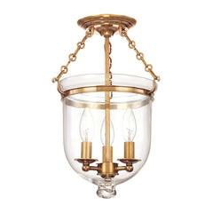 Hampton 2-Light Semi-Flush Ceiling Light with White Linen Shade and Aged Brass Finish