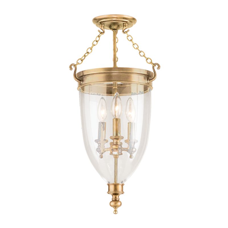 Hanover Semi-Flush Ceiling Light 34" H with Clear Glass Shade & Aged Brass Finish by Hudson Valley Lighting