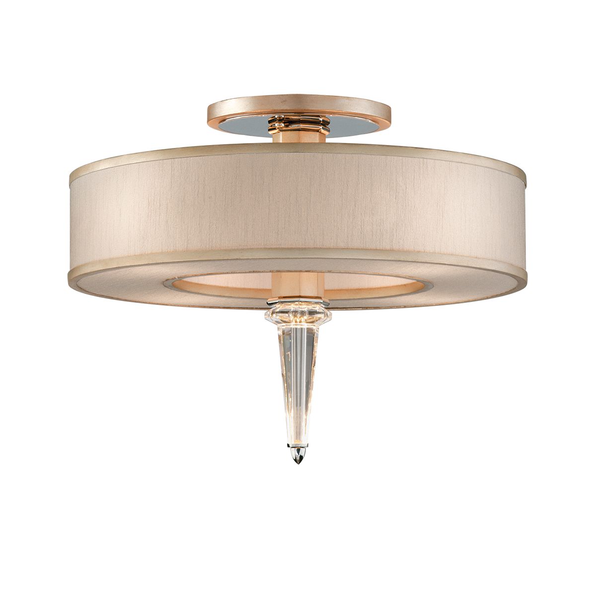 Harlow LED Semi-Flush Ceiling Light with Dimmable Warm Silver Leaf Finish and Linen Shade